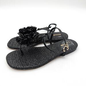 Larroude Marilyn Strappy Flat Sandals Open Toe Women's Black Size US6.5 EU37